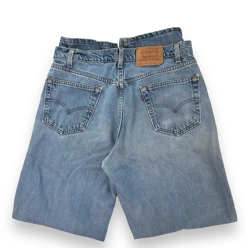 Vtg 90s Levis Jeans 550 Relaxed Fit Cotton Light Wash Blue Denim Mens W36 L34